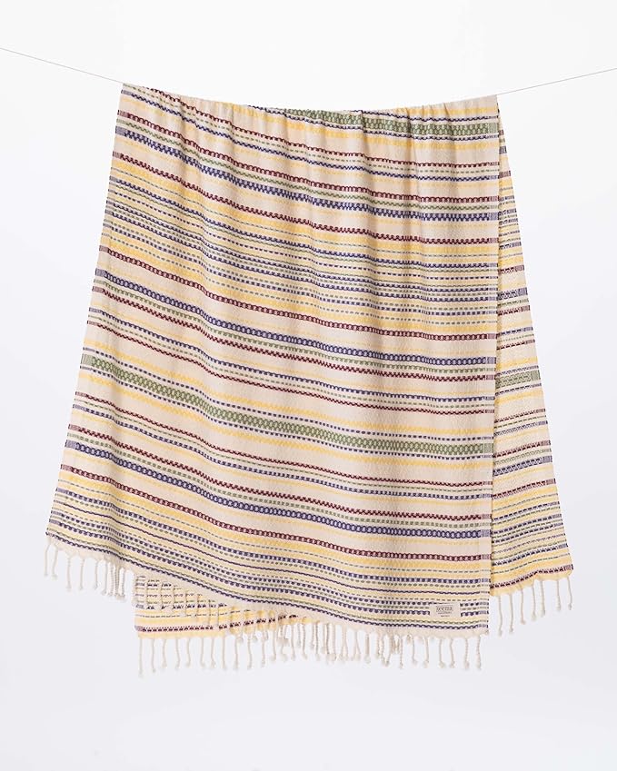 Teema Large Turkish Beach Towel - 100% Turkish Cotton - Sand Free - Fast Drying - Versatile and Multi-Use - The Shoreline (Colorful)