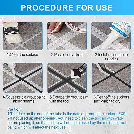 8Oz Black Waterproof Caulk & Seal Silicone Sealant, Wadities Tile Grout Repair Kit with Grout Remove Scraper, Shrink & Crack Proof for Bathroom, Shower, Kitchen, Floor (4Oz, Pack of 2)