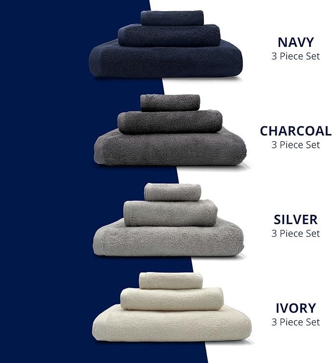 Lincoln & Palm 3 Piece Turkish Towels Set, Thick, Soft, Plush 700 GSM Spa & Hotel Quality, Silver Infused SILVERbac | Bath 58x30, Hand 30x16, Face Wash Cloth 13x13 (3 Piece Towel Set, Charcoal)