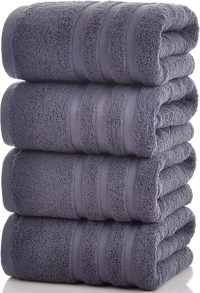Cotton Bath Towel – Large 30x60 Inches, Soft, Thick & Absorbent Towel for Bathroom, Spa, or Home Use (Gray, 4 Pack – 30"x60")