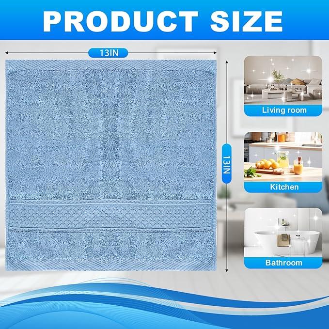 6 Pack 100% Cotton Wash Cloth, 13x13 Inch Highly Absorbent and Soft Feel Fingertip Towels, Machine Washable Washcloths for Bathroom, Gym, Hotel, Spa and Kitchen, 6 Colors