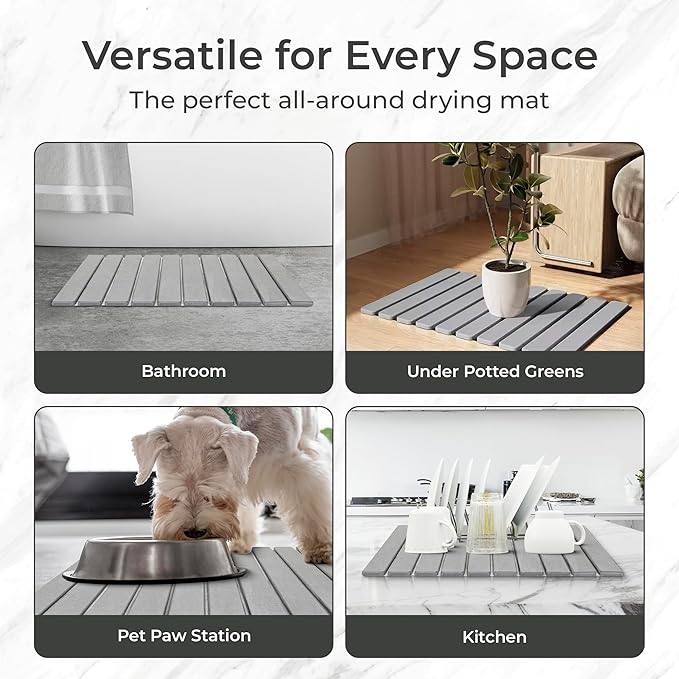 Stone Bath Mat | Extra Large 23.6 X 15.5 Foldable Diatomaceous Earth | Quick Drying Bath Mat | Non Slip Super Absorbent Bathroom Floor Mat | Fast Drying Water Absorbing Stone