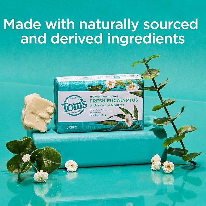 Tom’s of Maine Moisturizing Natural Beauty Bar Soap For Women and Men, Fresh Eucalyptus, 5 oz Bar (Pack of 6)