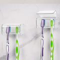 2 PCS Toothbrush Holder Wall Mounted with Cover for Bathroom, 2 Slots Toothbrush Storage Organizer for Shower, Self Adhesive Toothbrush Hanger Rack for Dorm, Cabinet (Clear)
