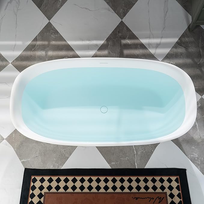 WOODBRIDGE 67" L x 32-5/8" W Luxury Contemporary Solid Surface Stone Resin Freestanding Bathtub in Matte White