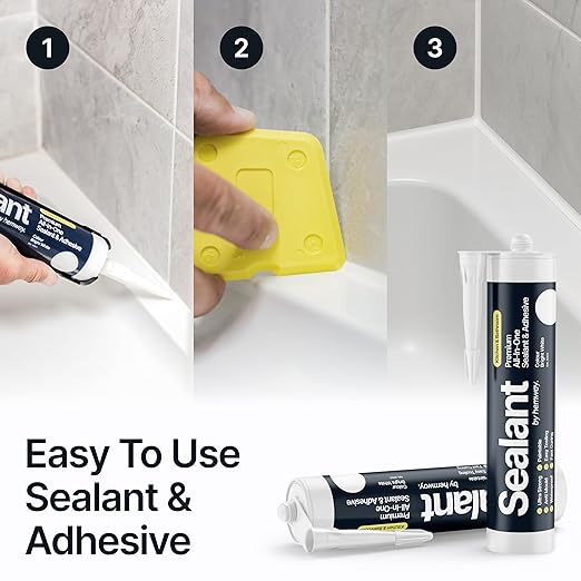 Bright White Kitchen & Bathroom Sealant & Adhesive Hybrid Polymer | Superior to Silicone Caulk Sealant | Waterproof, Odorless, Paintable | Ideal for Around Bathtub, Shower, Kitchen - 300ml 3 Pack