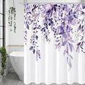 Gibelle Long Shower Curtain 72 x 78, Purple Floral Shower Curtain for Bathroom, Watercolor Plant Eucalyptus Leaves Fabric Shower Curtain Set