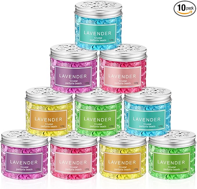 10 Pack Odor Eliminator Gel Beads, Pet Scents Gel Deodorizing Air Fresheners Beads Care for Home 4 oz Odor Eliminates in Bathrooms Cars Boats (Lemon, Sea, Rose, Jasmine, Lavender)