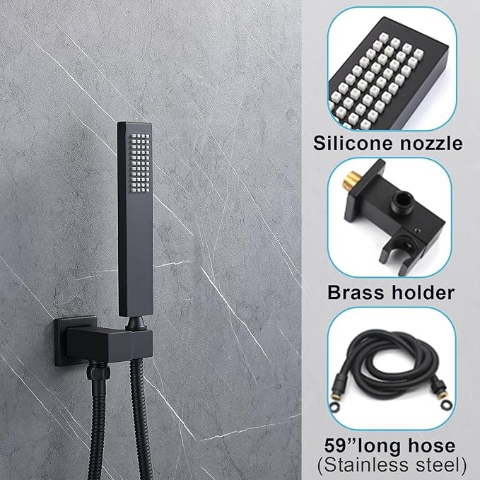 Digital Display Dual Head Shower system Rain Shower System Shower Wall Mount 10 Inch Ceiling Shower Head with 6 Inch Shower Head with shower handheld(Matte Black)