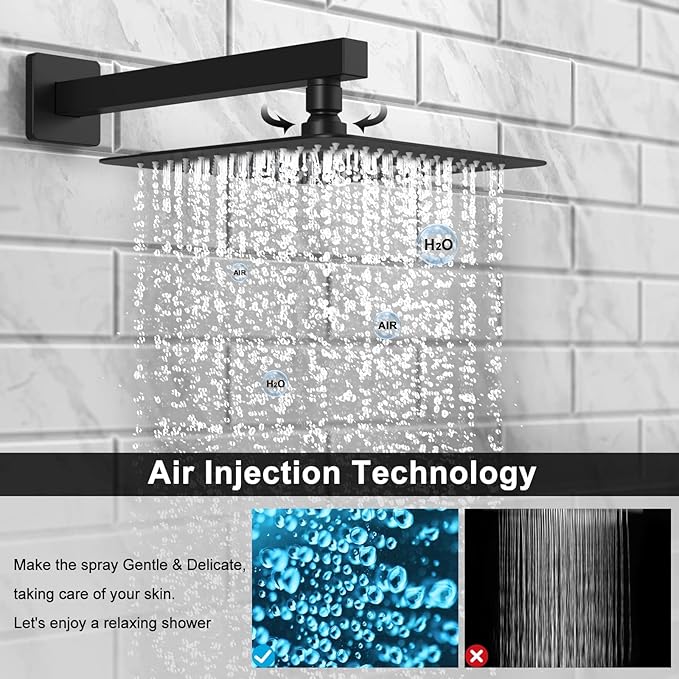 EMBATHER Shower System, High Pressure Wall Mounted Shower Faucet Set Complete 10 Inch Matte Black (Contain Rough-in Valve & Trim)