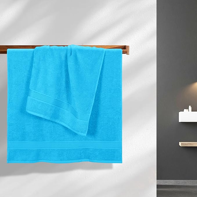 Elvana Home Cotton 2 Pack Oversized Bath Towel Set 28x55 inches, Large Bath Towels, Ultra Absorbant Compact Quickdry & Lightweight Towel, Ideal for Gym Travel Camp Pool - Turquoise Blue