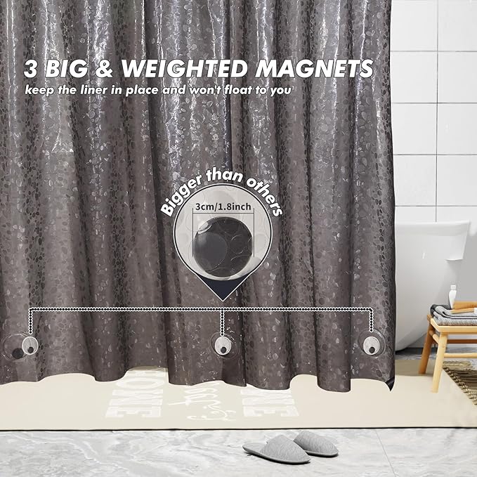 Bostofy Waterproof Shower Curtain Liner EVA 8G - Rust-Proof Hooks, Heavy-Duty Magnets - Enhance Your Bathroom with Durability and Elegance, 72L x 84H Inches
