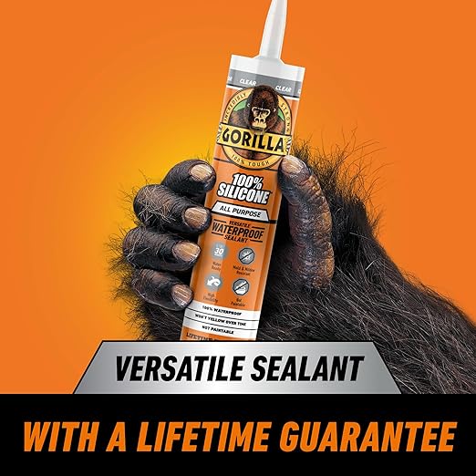 Gorilla Waterproof Caulk & Seal Silicone Sealant, 10oz Cartridge (Pack of 1) - Clear Caulking Sealant for Kitchen, Window, Bath, Marine, Door and More