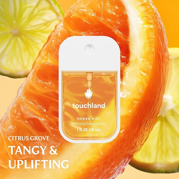 Touchland Hydrating Hand Sanitizer Spray, FRESH 5 Set (Mint, Citrus, Lemon Lime, Aloe, Watermelon), 1 FL. OZ. Travel Size Power Mist Sprays (Set of 5)