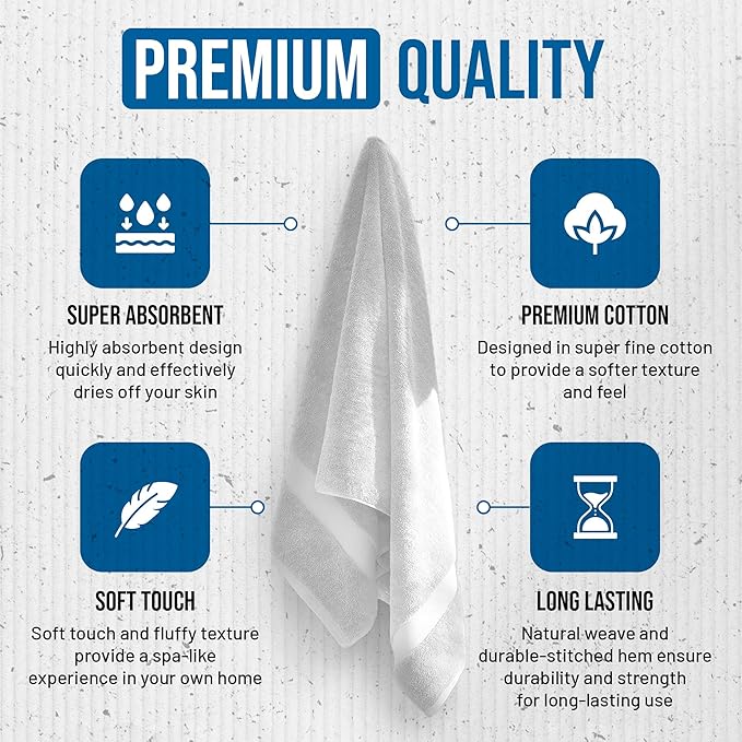 TOWELTIQUE- Organic Cotton Plush Bath Towels Pack of 4 GOTS & Oeko- TEX Certified | Premium Soft, Absorbent & Quick-Drying Towels for Bathroom, Gym, Spa & Hotel Use – White