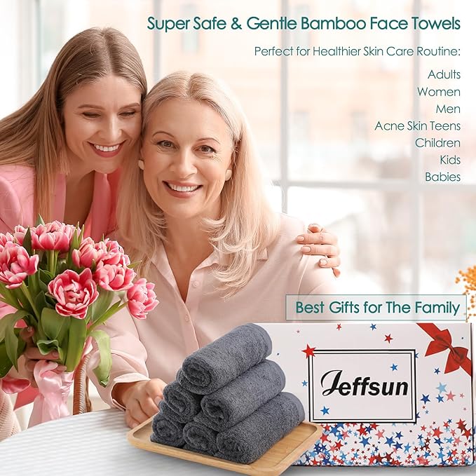 Wash Cloths 6 Pack, Women Girls Stocking Stuffers, Super Soft & Skin Friendly Face Towel for Sensitive Skin, Reusable Washable Grey Makeup Remover Cloth, Easy to Rinse 10x10 inch Small Face Washcloth