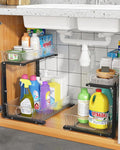 UMDONX Under Sink Organizer 2-Pack Adjustable Bathroom Under Sink Pull-Out Organizer with 5 Adjustable Heights for Kitchen, Bathroom & Laundry Storage