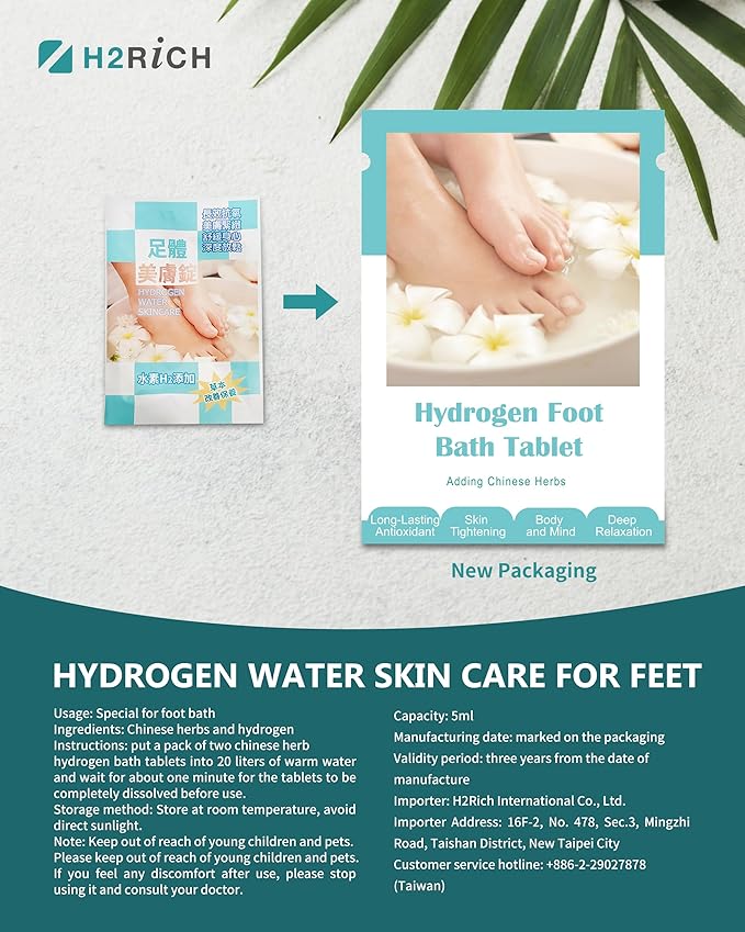 Hydrogen Foot Soak Effervescent Tablets 10 Pack | Ginger & Mugwort Herb Foot Bath, Relaxing Spa Pedicure Care | Improves Circulation, Soothes Tired Feet, Softens Calluses, Controls Odor