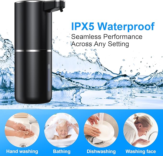 Automatic Soap Dispenser Touchless,Liquid Soap Dispenser 4-Level Adjustable Hands-Free Wall Mount Soap Dispensing for Bathroom and Kitchen Black