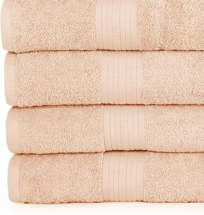 Ample Decor Bathroom Towel Set of 18-4 Hand Towel, 4 Bath Towel, 10 Wash Cloths - Oeko Tex Certified 600 GSM 100% Cotton - High Absorbency Quick Drying, Ideal for Gifting - Beige