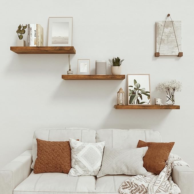 Vivelove Bathroom Floating Shelves for Wall, 24 inchs 9.1” Deep Wall Shelves for Bathroom Bedroom, Living Room, Kitchen, Office, Rustic Farmhouse Shelf Decor with Invisible Bracket, Set of 2