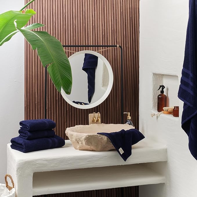 SOFE H&L | Olea Luxury Turkish Cotton Bath Towel Set of 1 : 1 Jumbo Bath Towel - Navy | Premium, Soft, Durable, Absorbent | XL Bath Towels Oversized