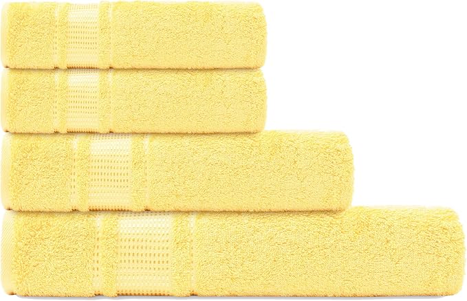 Melissa Linen 8 Piece Bath Towel Set, 2 Bath, 2 Hand, 4 Fingertip Towels - 100% Turkish Cotton, Absorbent, Quick Dry, Durable & Soft - Light Yellow
