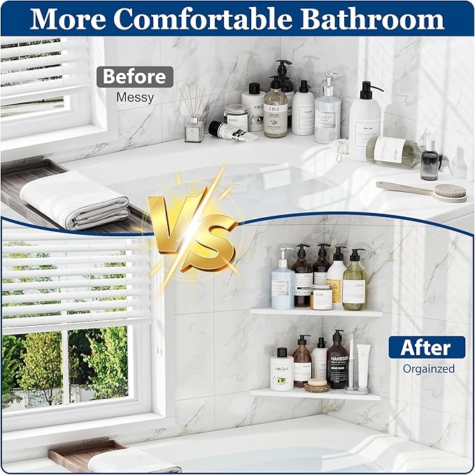 Corner Shower Shelves, 12” Recessed Tile Shower Shelf, 304 Stainless Steel Grout in Corner Tile Shower Shelves, No Drilling, Matte White, 2 Pack