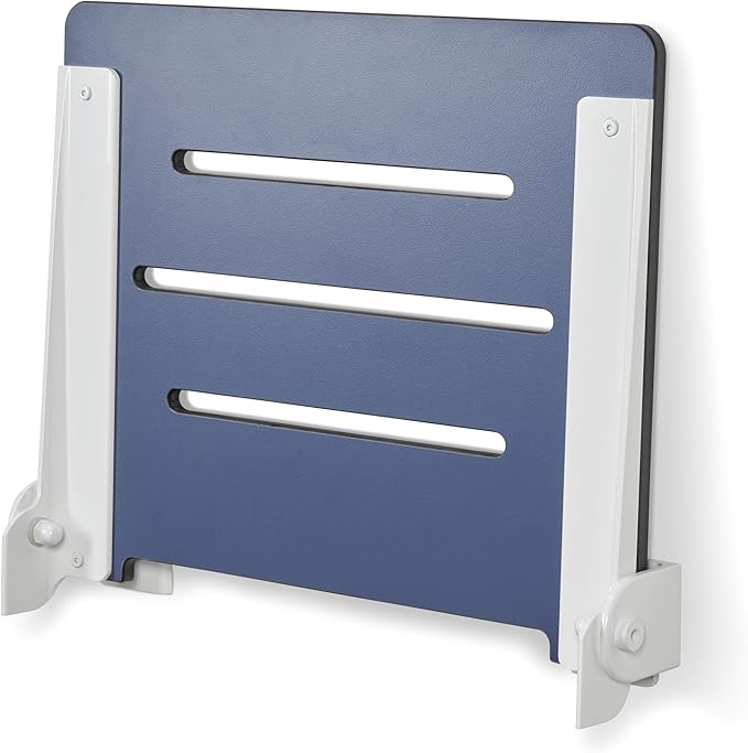 18 inch Silhouette Slimline Folding Wall Mount Shower Bench Seat, Navy Seat with White Frame