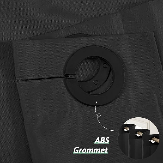 No Hook Stall Size Shower Curtain,Polyester Fabric Small Narrow Shower Curtain Liner with 6 Plastic Split Grommets,Machine Washable & Waterproof Hotel Style Curtains for Bathroom,Black,48x84 Inch