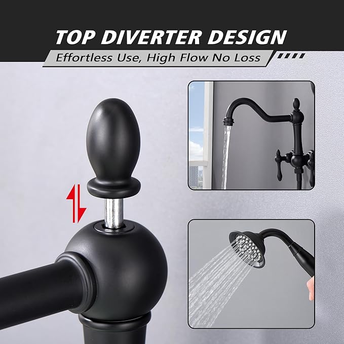 SUMERAIN Matte Black Wall Mounted Bathtub Faucet with Sprayer, Traditional High Flow Tub Faucet Set,Rough-in Valve Included