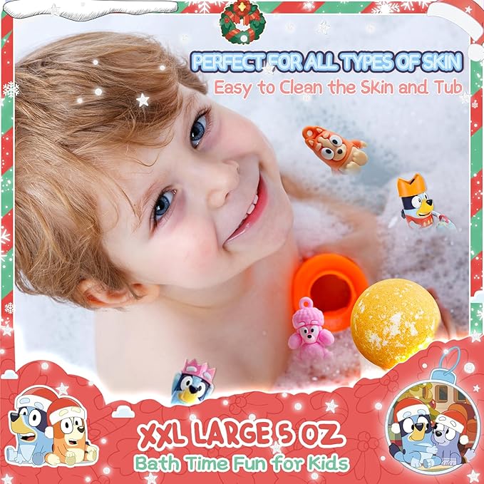 Bath Bombs for Kids: XXL Bath Bombs with Surprise Inside, Organic Bath Bombs Rich in Natural Essential Oils, Kids Bath Bombs Gift Set for Dry Skin Moisturize, Gifts Card for Kids (6 Pcs)