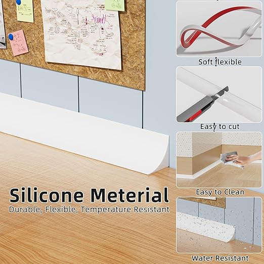 Flexible Quarter Round Molding Trim Peel and Stick 118Inch White,Small Self Adhesive Silicone Shoe Moulding,Bendable Mini Waterproof Caulk Strip for Baseboard,Wall,Bathtub,Floor,Bathroom,Crown