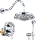 Shower System with Rain Shower Head, Handheld Spray, Rough-in Valve and Trim Kit 9 Inch Bathroom Luxury Rain Mixer Shower Complete Combo Set Wall Mounted High Pressure Shower Faucet Set Chrome