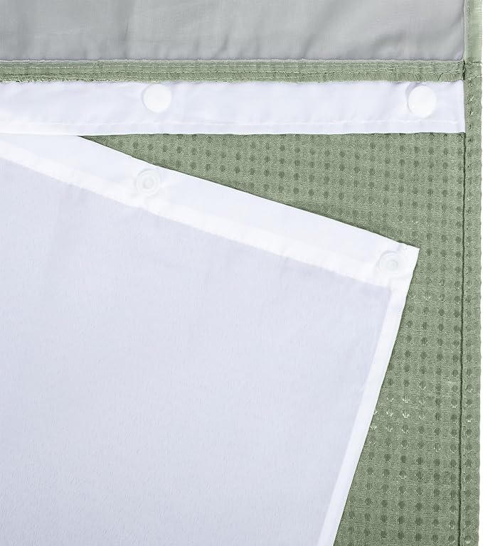 River Dream Green Heavyweight No Hooks Required Shower Curtain with Snap in Liner - Dotted Waffle Weave,Hotel Grade,Spa Like Bath Curtain,71W x 74H
