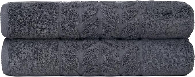 BAGNO MILANO Organic Turkish Cotton Bath Towels, Luxury Jacquard Collection, Certified Organic Highly Absorbent, Soft-Plush Towel Set (Charcoal, 2 Pcs Bath Towel Set)