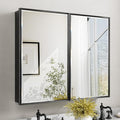 40x30 Pre-Assembled Black Medicine Cabinet with Mirror, Surface or Recessed Medicine Cabinet Mirror for Bathroom, Aluminum Beveled Frame Bathroom Vanity Mirror with Adjustable Shelves Storage