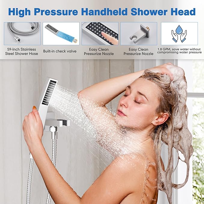 Shower System with Tub Spout, All Metal Tub Shower Faucet Set with 10'' Rain shower heads and handheld spray combo,Wall Mounted Tub Shower Systems with Valve and Trim Kit, Brushed Nickel