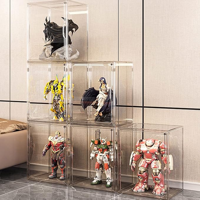 Clear Stackable Plastic Storage Bins with Magnetic Lid, Dustproof Book & Cosmetic Display Cases, Large Figures Collectibles Showcase, Shoe Box, Protection Organizer (L, Count, 5)