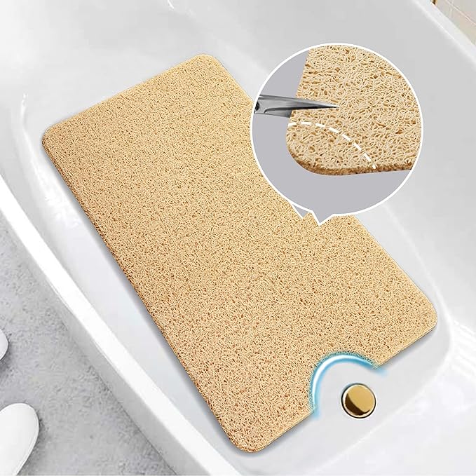 Asvin Soft Textured Bath, Shower, Tub Mat, 35x16 Inch, Phthalate Free, Non Slip Comfort Bathtub Mats with Drain, PVC Loofah Bathroom Mats for Wet Areas, Quick Drying