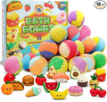 Kids Bath Bombs with Food Toys Inside, 16 Pack Colorful Surprise Bath Fizzies Set, Organic Fizzy Bubble Bath Bombs for Girls & Boys, Ages 3+