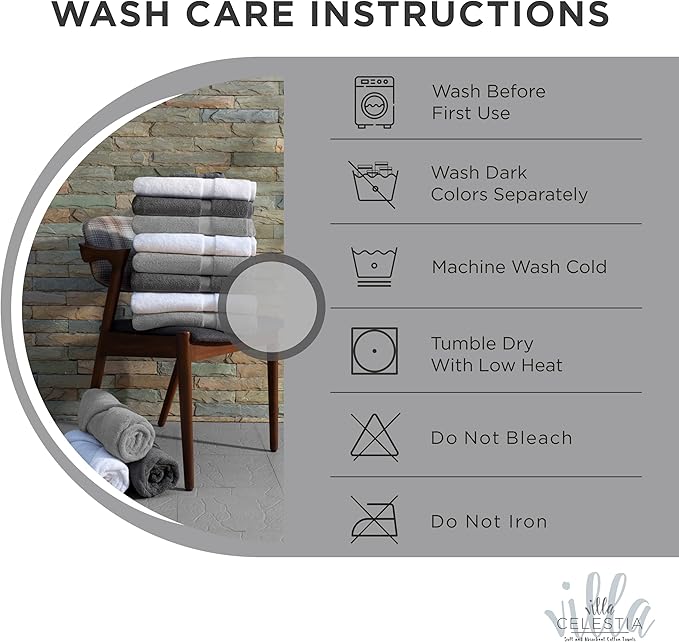 100% Combed Cotton Bathroom Towel Set of 8- 2 Bath Towels, 2 Hand Towels, 4 Wash Cloths, Sustainable, Soft, Highly Absorbent 8 Piece Cotton Bath Towel Set Ideal for Hotels, Spa, Bathroom, Dorm, White