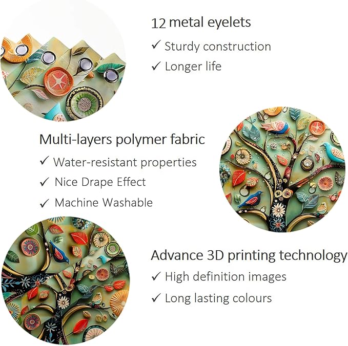 Bohemian Shower Curtain, Boho Floral Print Water Repellent Polyester Fabric for Bathroom Decor, 72×72 Inch Standard Size with 12 Hooks, Also as Room Divider
