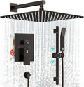 SR SUN RISE 12 Inch Oil Rubbed Bronze Shower Faucet Set, Wall-Mount Adjustable 16-Inch Slide Bar with Square Hand Shower System Included Valve and Trim Kit