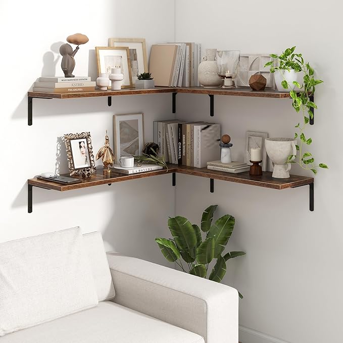 Fun Memories Deep Floating Shelves, 36W x 8D Floating Shelves Set of 2, Wall Mounted Shelf with Metal Brackets, Rustic Wood Wall Shelf for Bathroom, Kitchen and Living Room, Rustic Brown
