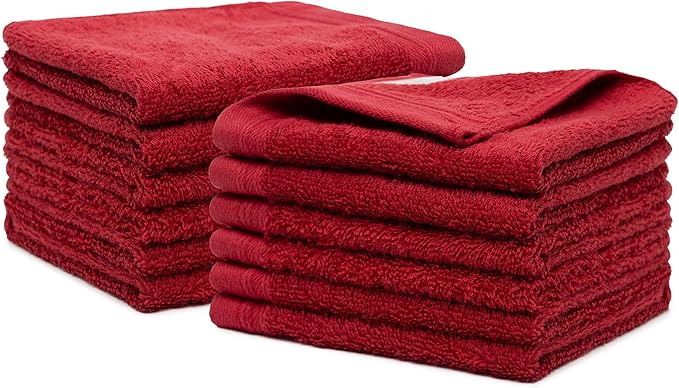 100% Cotton Washcloths Set 13” x 13” | Burgundy Towels | Set of 18 Ultra Soft and Highly Absorbent Washcloths Sets for Bathroom, Gym, Hotel, Spa | Machine Washable Face Towel
