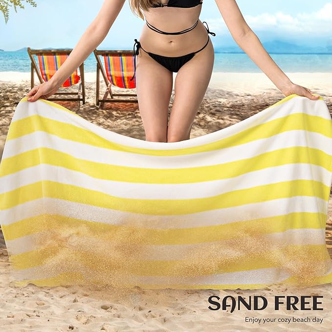 Touchat Beach Towel Oversized,Super Absorbent Sand Free Thick Microfiber Beach Towel (Yellow 4Pack, 30”x60“)