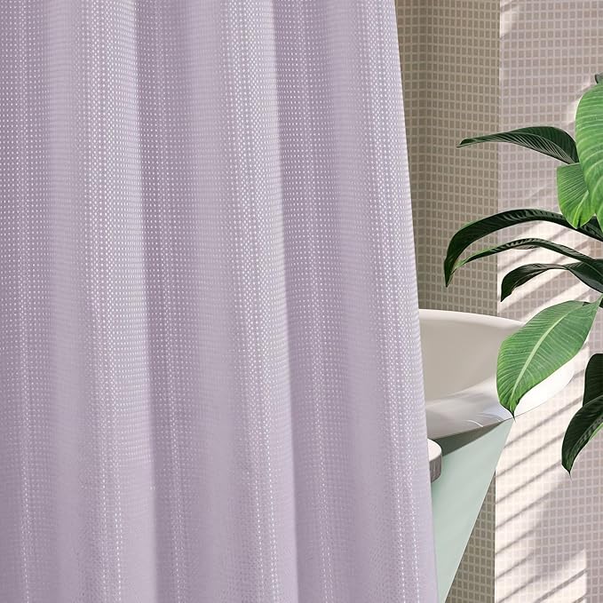 MitoVilla No Hooks Needed Purple Waffle Shower Curtain Liner Set, Modern Waffle Weave Heavy Duty Fabric Cloth Shower Curtain with Snap-in Liner for Luxury Neutral Hotel Spa Bathroom Decor