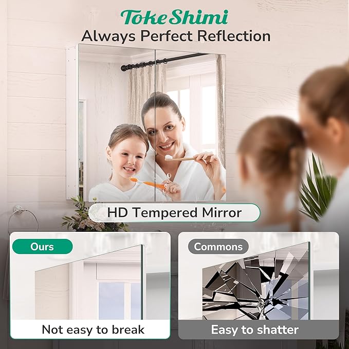 TokeShimi 48x26 Recessed Medicine Cabinet with Mirror Aluminum, Tempered Frameless Bathroom Mirror with Storage Adjustable, White Wall Mounted Medicine Cabinet for Bathroom Farmhouse