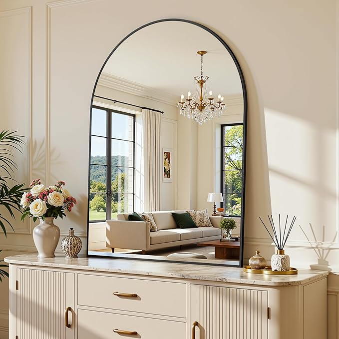 Arched Mirror 24"x36", Bathroom Mirror, Wall Mounted Vanity Mirror with Arch Metal Frame for Bathroom, Over Sink, Bedroom, Living Room, Flat Frame, Black